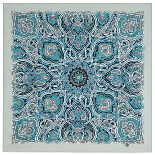 Платок Павловопосадская платочная мануфактура,89х89 см, бирюзовый, синий