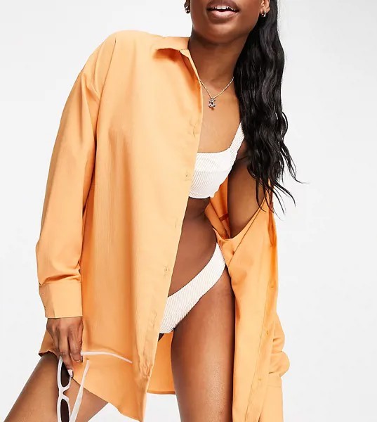 Пляжная рубашка из жатого материала карамельного цвета Missguided-Коричневый цвет