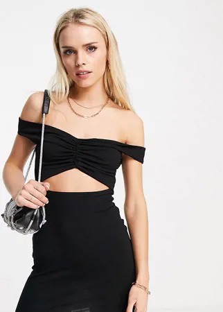 Черное платье мини с открытыми плечами и узлом спереди ASOS DESIGN Petite-Черный