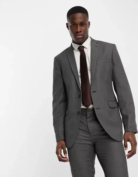 Серый структурированный пиджак узкого кроя New Look