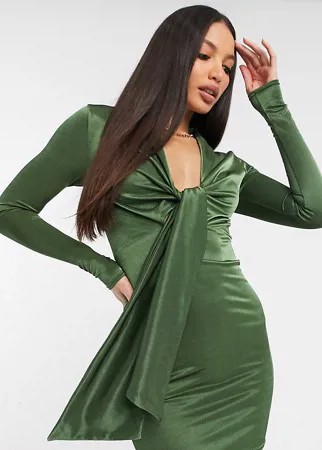 Зеленое атласное платье-рубашка мини с завязкой на груди ASOS DESIGN Tall-Многоцветный