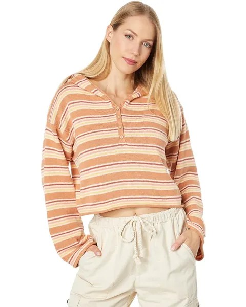 Свитер Roxy Side Swipe Hooded Poncho, цвет Toasted Nut Retro Rays Stripe