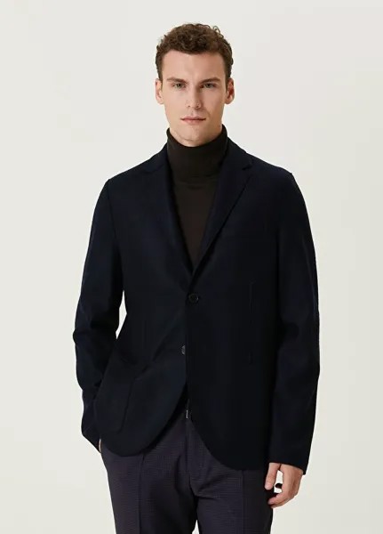 Темно-синяя шерстяная куртка с воротником-бабочкой Harris Wharf London