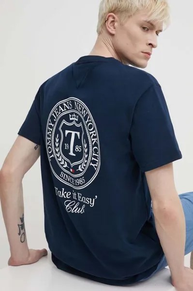 Хлопковая футболка Tommy Jeans, темно-синий