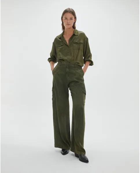 Струящаяся женская рубашка с длинными рукавами и карманами System Action, темно-зеленый
