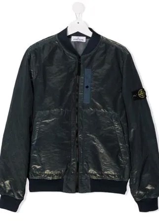 Stone Island Junior бомбер на молнии с эффектом металлик