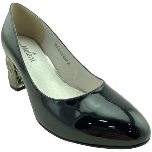 Melani, туфли женские, кожа, лак, средний каблук- серебристый декор (1749) Размер: 37, Цвет: Черный