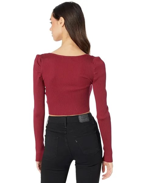 Свитер Madden Girl Long Sleeve V-Neck Puff Shoulder Top with Ruching, цвет Rhumba Red