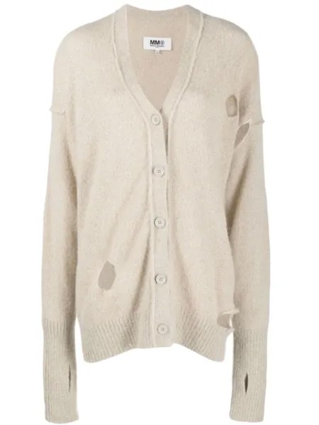 MM6 Maison Margiela кардиган с V-образным вырезом и эффектом потертости, нейтральный цвет