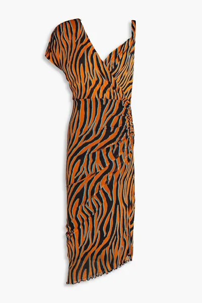 Sebastian сетчатое платье с запахом и зебровым принтом Diane Von Furstenberg, светло-коричневый