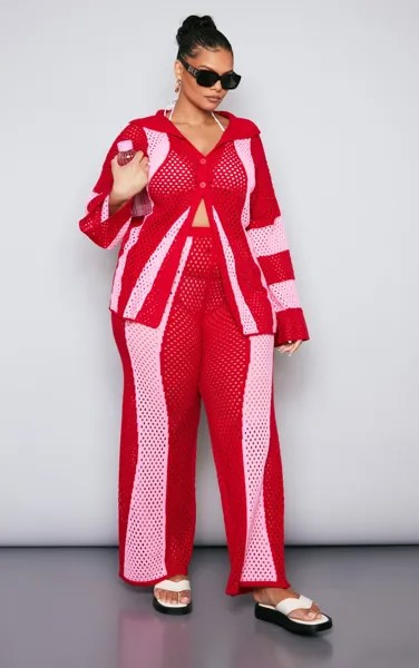 PrettyLittleThing Трикотажные брюки с красными контрастными полосками Plus