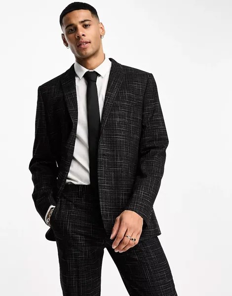 Пиджак Asos Design Slim Suit In Crosshatch, черный