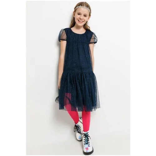 Школьное платье-пачка Acoola, трикотаж, размер 158, синий