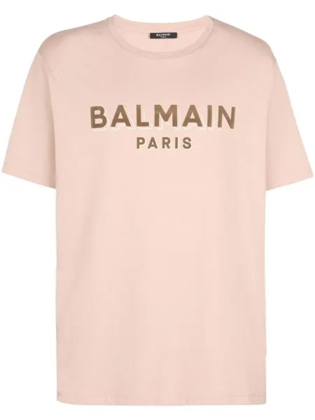 Balmain футболка с фактурным логотипом, нейтральный цвет