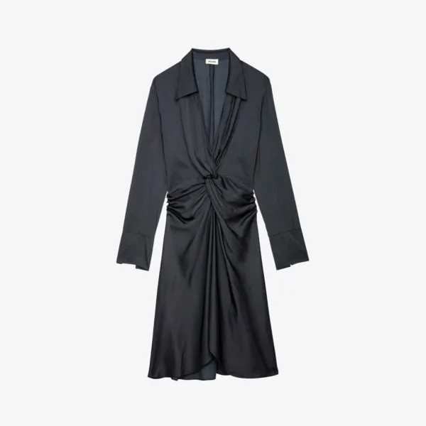 Атласное платье-рубашка миди Rozo с закрученными деталями Zadig&Voltaire, цвет noir