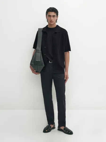 Кардиган ришелье с короткими рукавами и пуговицами Massimo Dutti, синий