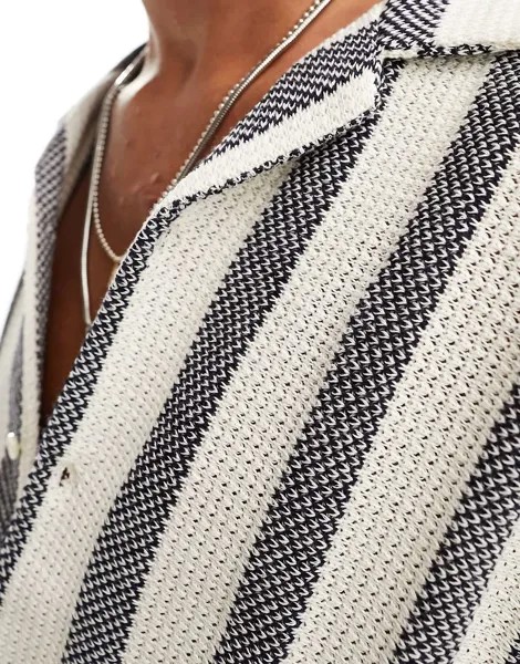 Рубашка с открытыми рукавами и короткими рукавами GUESS Originals в белую/черную полоску