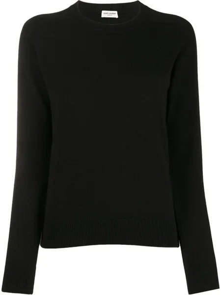 Saint Laurent кашемировый джемпер с круглым вырезом в рубчик, черный