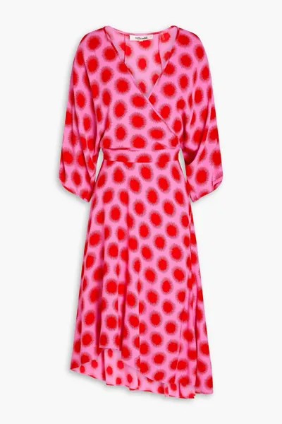 Платье миди из крепдешина с запахом и принтом Diane Von Furstenberg, розовый