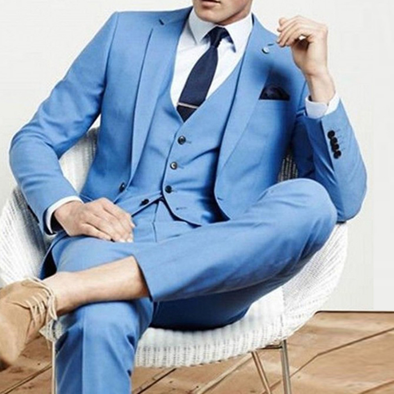 Новинка, модные высококачественные мужские костюмы небесно-голубого цвета, облегающий смокинг для жениха для свадьбы, повседневвечерние ч...
