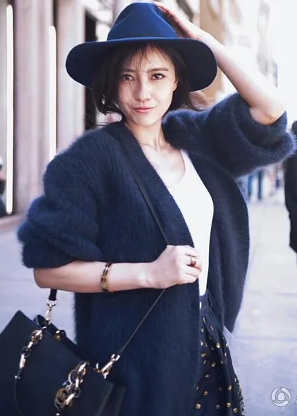 Европа нью-йорк неделя моды Gao Yuanyuan с плюшевой норки кашемировый кардиган свитер пальто длинное утолщение в женском