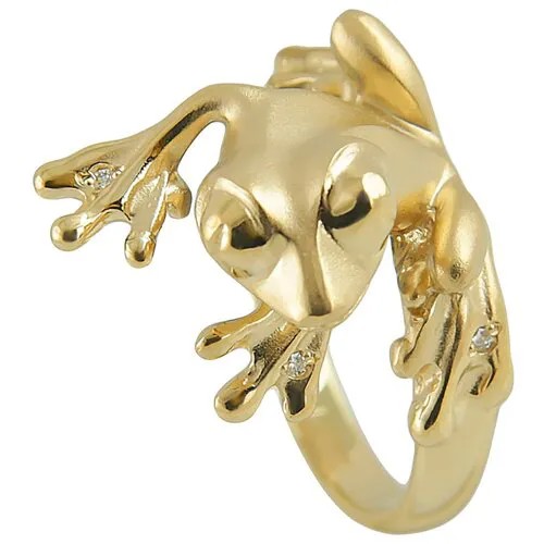 Перстень Альдзена Лягушонок, желтое золото, 585 проба, родирование, бриллиант, размер 16.5, желтый