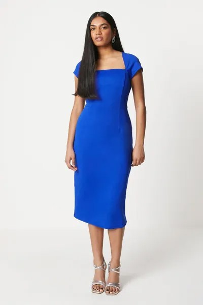 Платье миди из крепа с квадратным вырезом Petite Scuba Wallis, синий