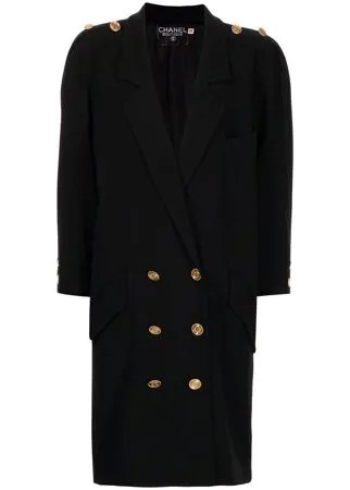 Chanel Pre-Owned двубортное пальто с логотипом CC