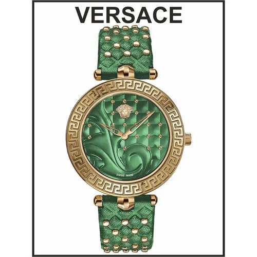 Наручные часы Versace Женские наручные часы Versace зеленые кожаные кварцевые оригинальные, зеленый