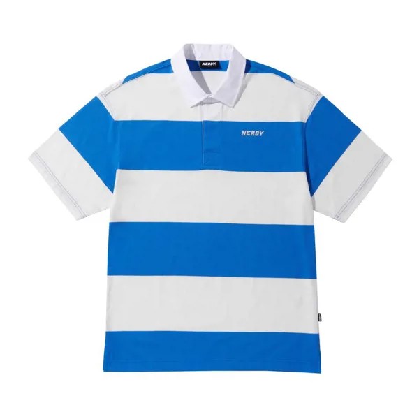 NERDY Stripe Rugby Short Sleeve T-Shirt Blue