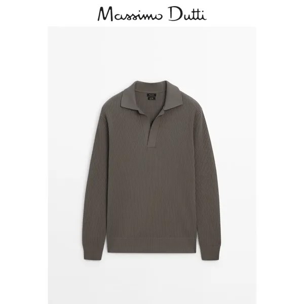 Свитер мужской Massimo Dutti 2024, серый / хаки