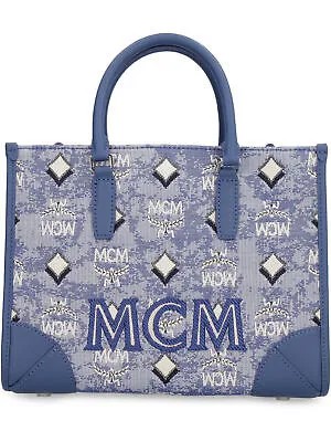 Женская сумка-тоут MCM синего цвета с ручкой сверху и логотипом на одном ремешке, кошелек