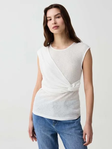 Майка с плоскими ребрами и узлом Ovs, цвет optical white