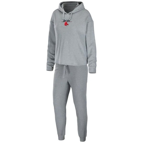 Женская одежда Erin Andrews Heather Grey Boston Red Sox с логотипом, пуловер с капюшоном и брюки, комплект для сна