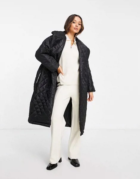 Черный стеганый тренч с объемным уплотнителем и поясом ASOS DESIGN-Черный цвет