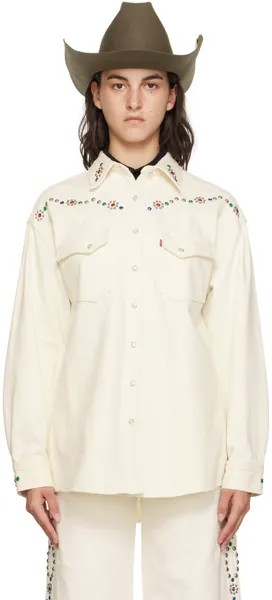 Anna Sui Белая джинсовая рубашка с шипами