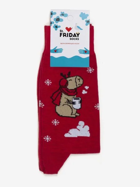 Новогодние носки St.Friday Socks - Капибара с какао, Красный