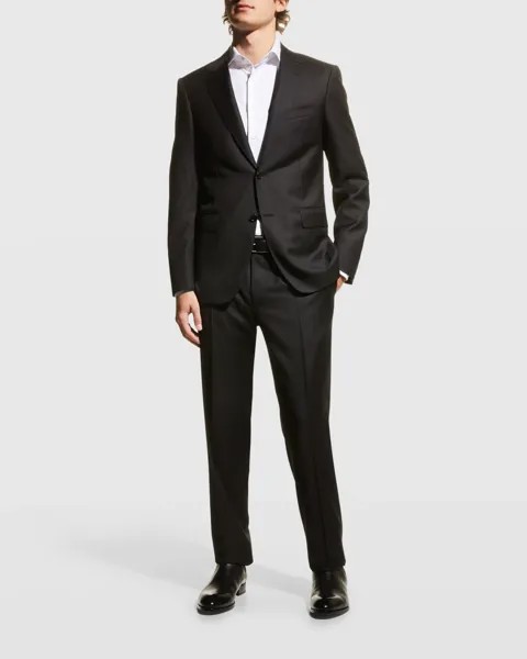 Мужской костюм-двойка из однотонной шерсти Canali, цвет Black