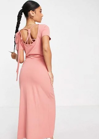 Розовое трикотажное платье макси с отделкой на спине Mamalicious Maternity-Розовый цвет