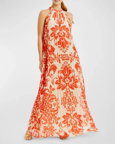 Плиссированное платье с бретельками с цветочным принтом Almeria Mestiza New York, цвет Red Ivory