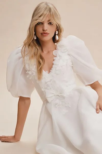 Свадебное платье Viktor & Rolf for BHLDN Eloise из органзы с пышными рукавами, айвори