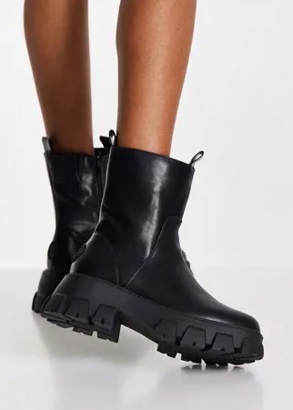 Черные прорезиненные ботинки на массивной рельефной подошве River Island-Черный цвет