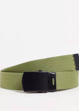 Узкий ремень цвета хаки с плетеной отделкой и литой пряжкой ASOS DESIGN-Зеленый цвет