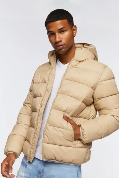 Пуховик на молнии с капюшоном Forever 21, серо-коричневый