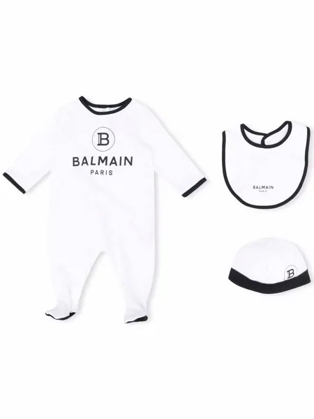 Balmain Kids комплект из пижамы, шапки и нагрудника с логотипом