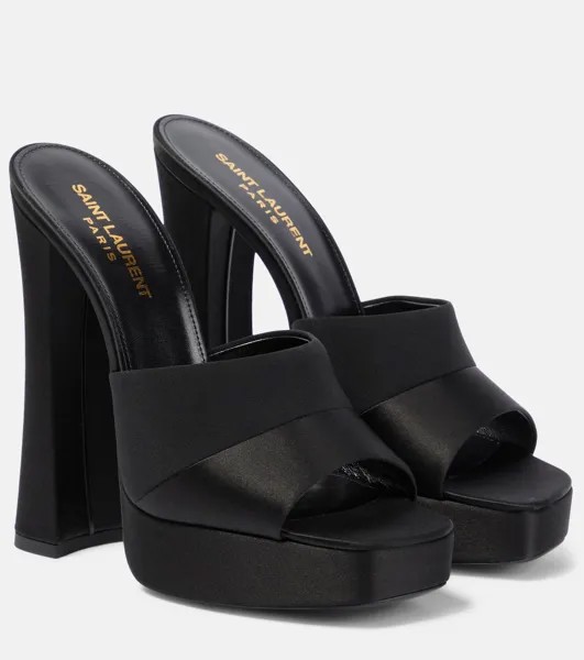 Атласные мюли на платформе Boogie 110 Saint Laurent, черный