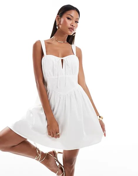 River Island – Белый мини-платье из поплина