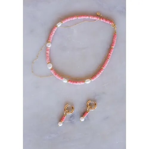 Серьги двусторонние By Kanarskaya E., коралл, жемчуг пресноводный, размер/диаметр 45 мм, коралловый, белый