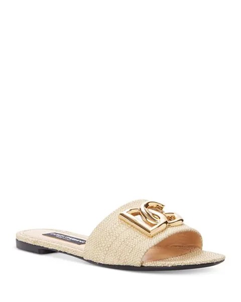 Женские шлепанцы с тканым логотипом Dolce & Gabbana, цвет Tan/Beige
