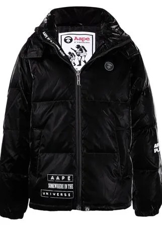 AAPE BY *A BATHING APE® глянцевый пуховик с нашивкой-логотипом